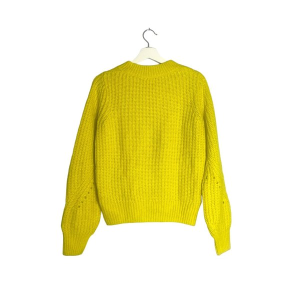 GAP Brushed Wool-Blend Pointelle Crewneck Knit Sweater Size S in Yellow - Picture 3 of 8